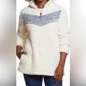 Weatherproof Vintage Ladies Sherpa 1/4 Zip Pullover Jacket Chevron Small Cream